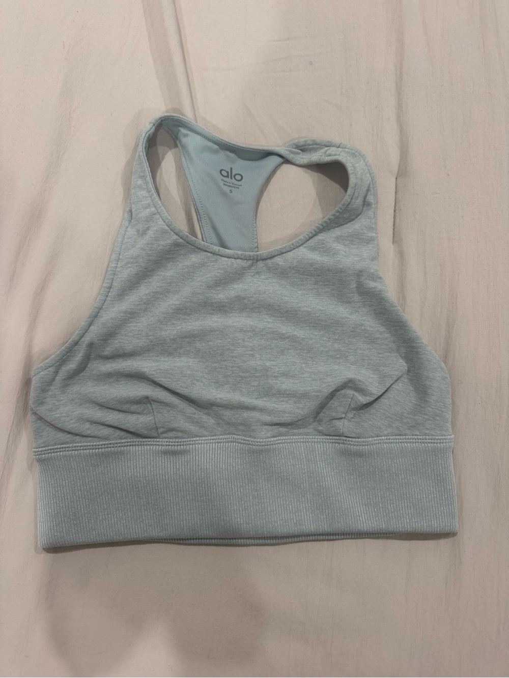 ALO Yoga Light Blue High Neck Racerback Crop Top